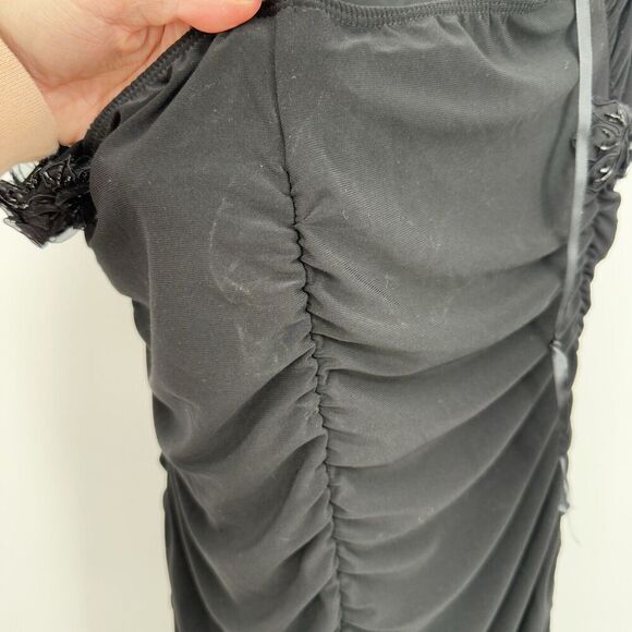 Taboo 90s Y2k Black Ruched Lace One Shoulder Vintage Mini Formal Dress XL - Picture 12 of 13